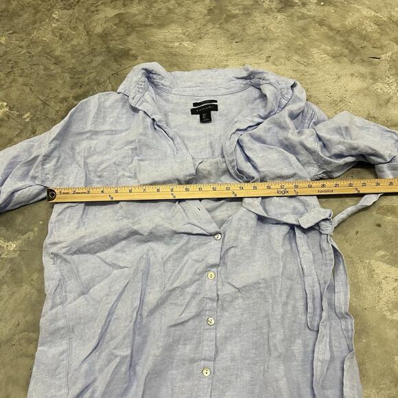 Tahari Shirt Dress 100% Linen Button Down Large L Light Blue Womens Tie Waist - Picture 5 of 5